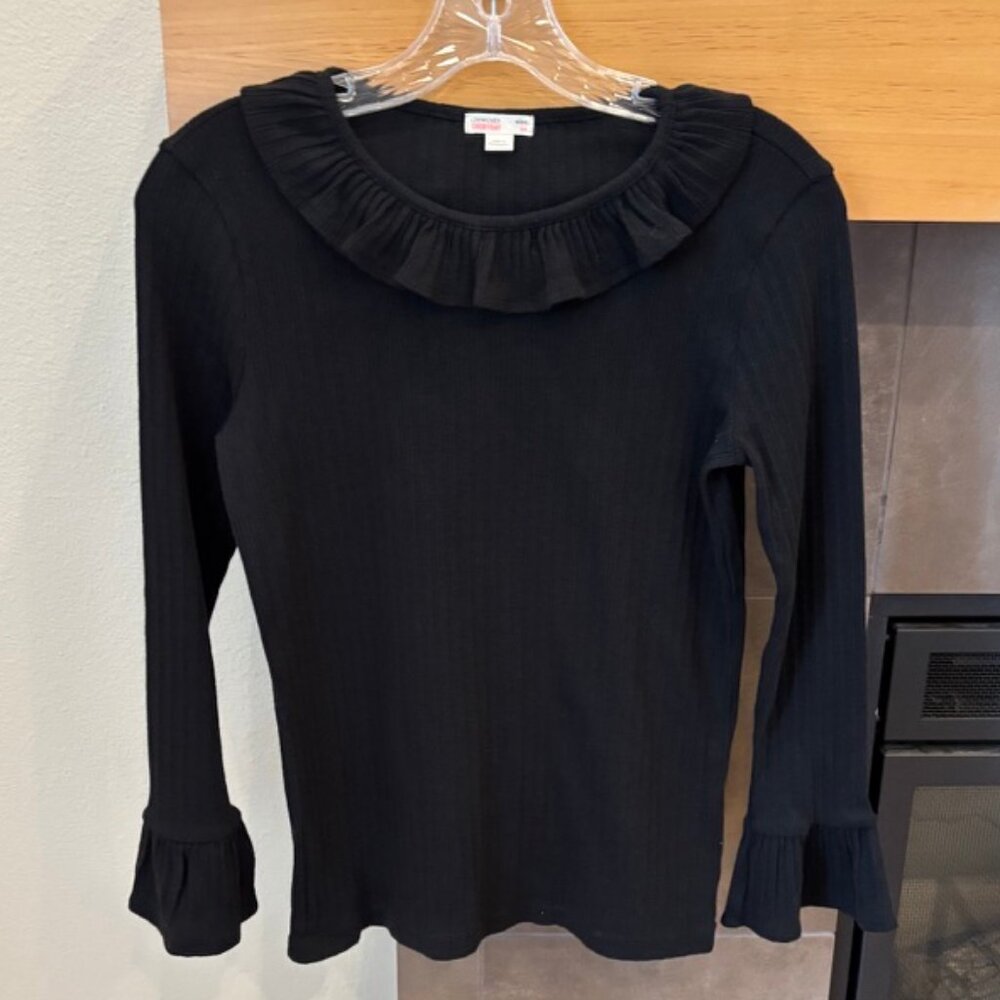 J.CREW Crewcuts Girl's Ribbed Top with Ruffles Black Size 14 Style #J7070 Cotton